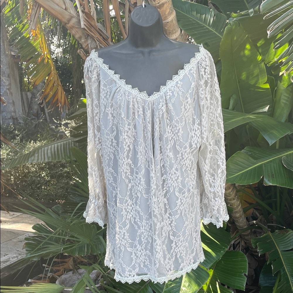 V Christina, soft lace slightly off the shoulders peasant blouse